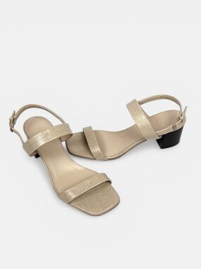 Everlane Italy Double Strap Sand Embossed Leather Sandal Block Heel  US 9,5
